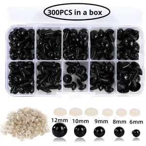 Occhi di sicurezza in plastica/resina neri da 6-12 mm per orsetti di <span class=keywords><strong>peluche</strong></span>, bambole e artigianato animale - Occhi a fagiolo neri con rondelle - Product Image 2