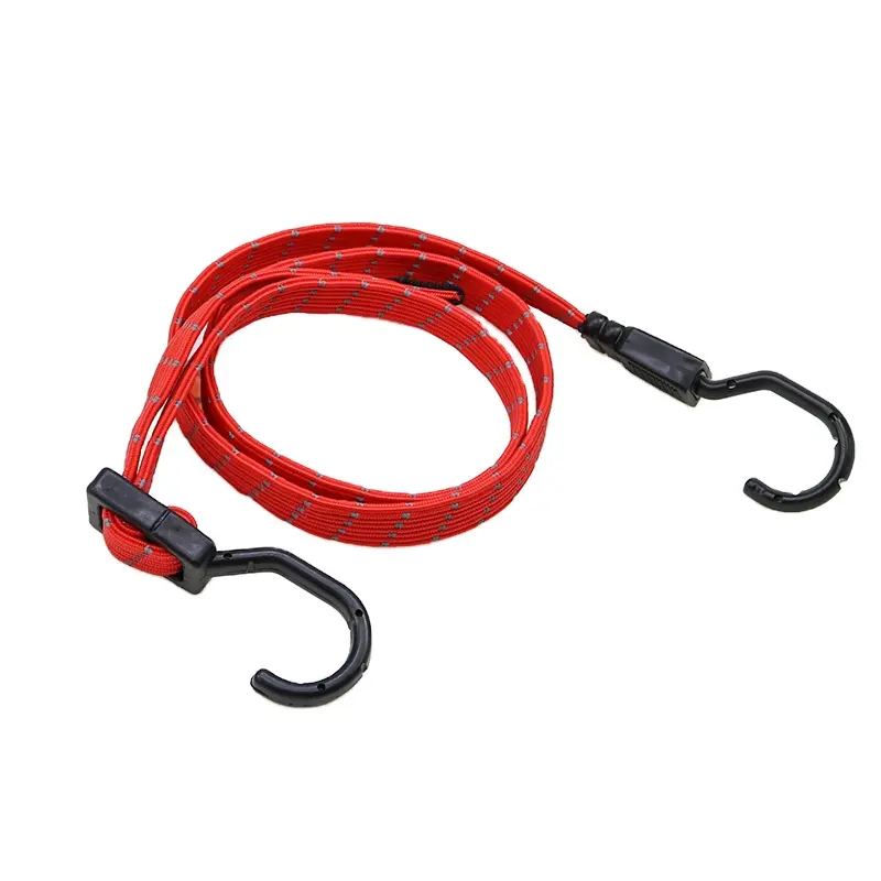Оптовая цена, 18 мм Светоотражающая проволока, эластичная багажная веревка, плоский регулируемый ремешок для банджи-шнура с крючками