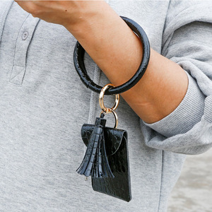 Cross-border hot-selling bracelet tassel card holder wristband PU leather card holder key coin <b>purse</b> tote bag - Product Image 2