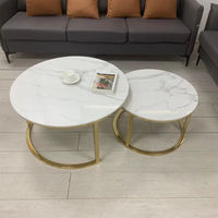 Mesa de Centro Redonda de Mármol de Estilo Moderno con Estructura Metálica Resistente para Salas de Estar, Estudios, Dormitorios y Hoteles