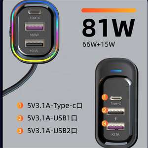Chargeur de voiture 6 ports 66W USB Chargeur de voiture Port Charge rapide Chargeur de voiture Adaptateur Flush Fit Compatible - Product Image 5