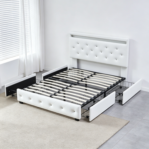 <span class=keywords><strong>Lit</strong></span> de rangement capitonné en <span class=keywords><strong>strass</strong></span> blancs avec tiroirs, en cuir PU, taille Queen, mobilier de chambre à coucher – Vente en gros - Product Image 3