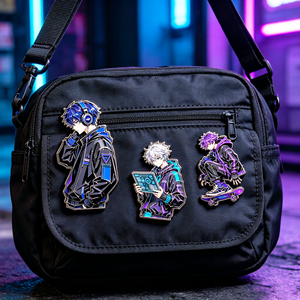 Pins en émail dur personnalisés, style moderne Cyber Street Anime Boy, badges de revers en métal nickel noir pour casque et skater - Product Image 3