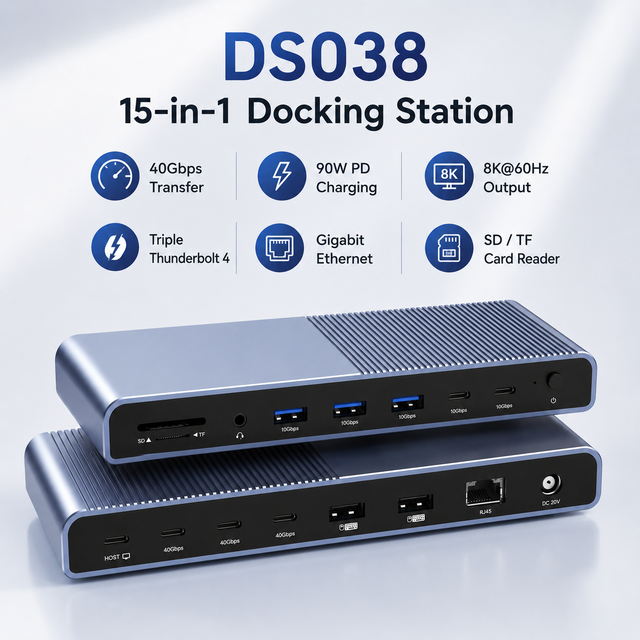 15 in 1 Thunderbolt 4 Hub 40Gbps USB4 Docking Station 8K 60Hz 3x Thunderbolt 4 Ports 90W PD Powered Type C Dock for MacBook