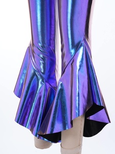 Girls Disco Costumes Metallic Jumpsuit Flared Ruffle Sleeve Square Neck Spandex Slim <b>Bodysuits</b> Stage Shows Custom - Product Image 4