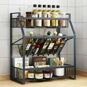 Multi Tier Spice <b>Rack</b> 3 Tier Wrought Iron <b>Kitchen</b> Storage For Bottles And Spices Countertop Organizer With Slanted Shelf - Product Image 1
