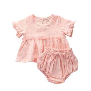 Conjunto de Regalo de Ropa para Bebé, Coloridos Tops de Encaje Dulce, Conjuntos de Pantalones Cortos con Lazo, 0-2 Años, Niñas, Verano, Rosa, Naranja - Product Image 1