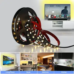 Fita led usb flexível 5v, 60leds/m, para tv desktop, pc, iluminação de fundo para tela, branco quente, usb, luzes led 5050