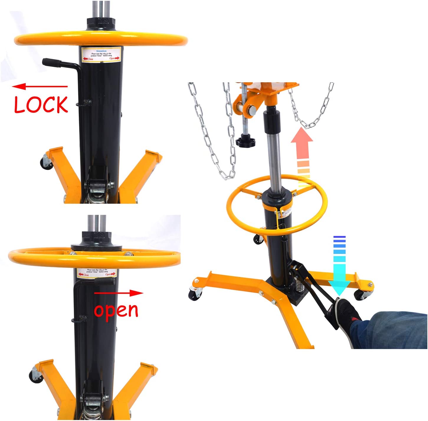 Hydraulic Transmission Jack 360 Swivel Wheel Lift 0.6 Ton 2 Stage Dual Spring For Garage And Workshop