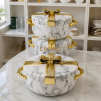 Ensemble de chauffe-plats isothermes de luxe en acier inoxydable avec ruban doré et argenté, 3 pièces, pour banquets de mariage haut de gamme