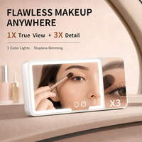 Miroir de courtoisie pour voiture, miroir grossissant 3X avec lumières LED, miroir de maquillage à capteur tactile, miroir cosmétique rechargeable pour pare-soleil