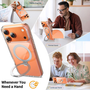 เคสโทรศัพท์แบบวงแหวนแม่เหล็กบางเฉียบ พร้อมขาตั้ง วัสดุ PC+TPU ป้องกันแรงกระแทก รองรับการสั่งทำโลโก้ OEM บรรจุภัณฑ์ตามแบบ โรงงานขายส่ง - Product Image 4