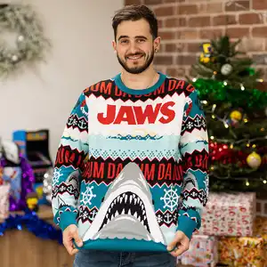 사용자 정의 로고 커플 크리스마스 스웨터 풀오버 자카드 크리스마스 점퍼 아크릴 니트 스웨터 커플 크리스마스 스웨터