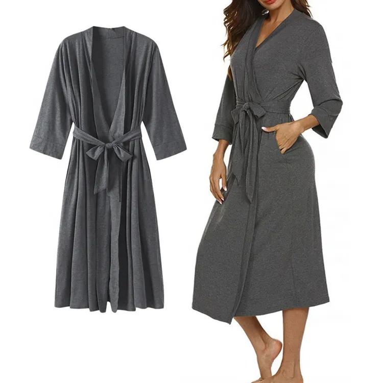 Custom Bamboo Cotton Sleepwear Nightgown Long sleeve Plain Color Bamboo Robe for Women