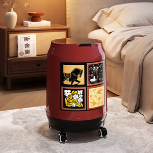 Push Button Trash Can Cylindrical Large Capacity Wheeled Indoor Waste Bin For Kitchen Bedroom Living Room - Product Image 1