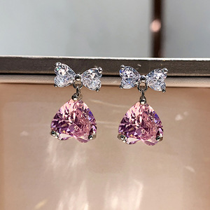 Orecchini pendenti a forma di cuore con fiocco per donna, piccoli e graziosi gioielli alla moda - Product Image 2