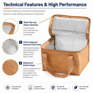 Eco-friendly Recyclable Oxford Material <b>Backpack</b> Zipper Closure Waterproof Thermal Insulated 2 Persons Brown Kids Students <b>Lunch</b> - Product Image 4