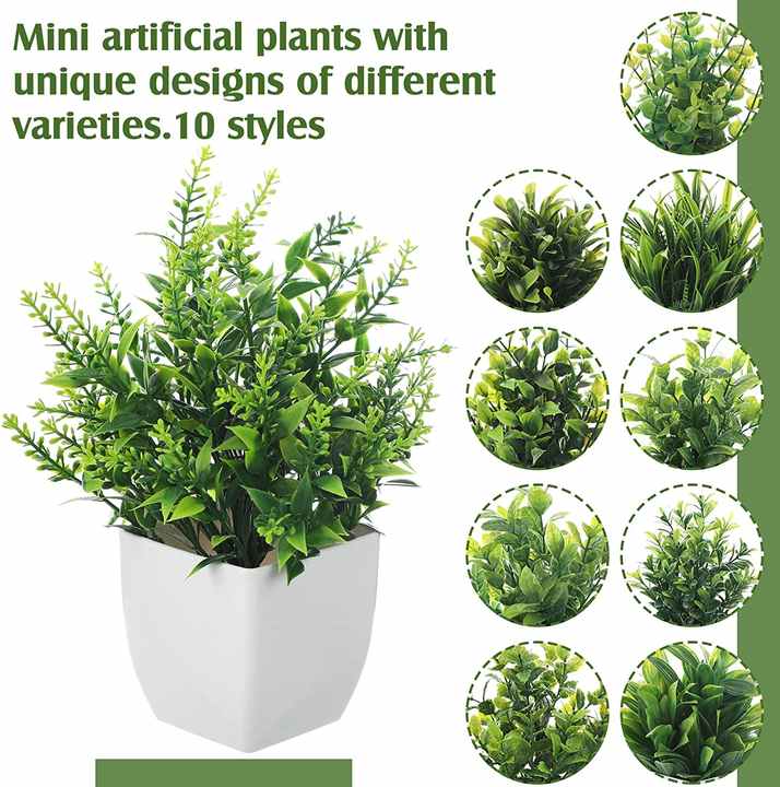 6 Mini Piante Finte In Vaso - Decorazione Verde Per Interni Ed Esterni - Foto 2