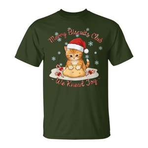 Camiseta navideña Merry Biscuits Club Cat con diseño navideño We Knead Joy - Product Image 1
