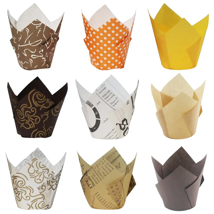 Ingh-emperatura isposable uffin, tazas de papel de tulipán para hornear magdalenas