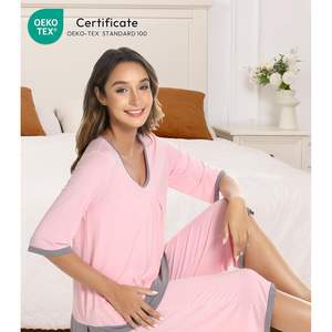 Conjunto de Pijama de Viscosa de Bambú Personalizado para Mujer, Suave, Manga 3/4, Pantalones Capri, Ropa de Dormir Fresca, Informal, de Dos Piezas - Product Image 3