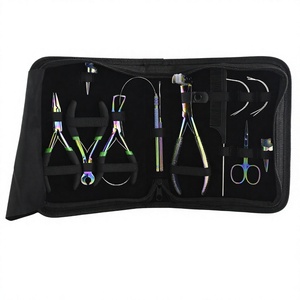 Hair Extension Tools Kit Featuring Micro <b>Bead</b> Weft Pressing Tool, Tape In Remover Plier, C-Type Weaving <b>Needles</b> and Hair Parting - Product Image 1