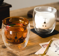 Tasse en verre borosilicate à double paroi isolée, motif ours mignon, pour café et jus, idéale pour la maison – Nouveauté usine, vente chaude
