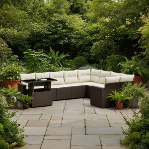 Ensemble de canapés de jardin modulaires élégants en rotin brun, mobilier d'extérieur avec coussins en mousse haute densité pour usage extérieur - Product Image 2