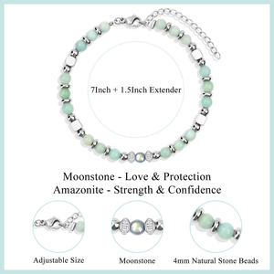 Bracelet ajustable en acier inoxydable avec pierres naturelles Amazonite, Jaspe Impérial et Pierre de Lune de 4 mm, idéal comme cadeau chrétien - Vente Flash - Product Image 2