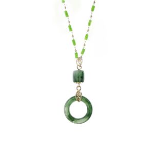 Green Jade Circle Pendant Necklace Alloy Clavicle Chain Daily Wear Geometric Design Sweater Chain Accessory - Product Image 5