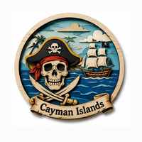 Imán de nevera multicolor de MDF de las Islas Caimán, recuerdo al por mayor, con impresión UV OEM, calavera Jolly Roger, regalo de la Semana del Pirata del Caribe