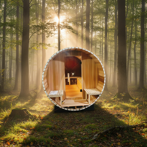 Chauffage avec contrôleur Wi-Fi et haut-parleur, usage commercial extérieur, tonneau rond en bois massif, garantie 1 an, XS-OUTDOOR 03141140 - Product Image 1