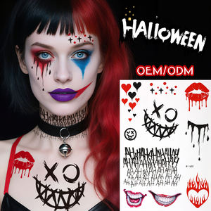 สติกเกอร์แทททูชั่วคราวลายปีศาจสำหรับฮาโลวีน ลายสยองขวัญ ลายศิลปะบนใบหน้าและร่างกาย ลายปากปีศาจ กองกำลังปีศาจ แบบติดด้วยน้ำ กันน้ำ พิมพ์ลาย - Product Image 2