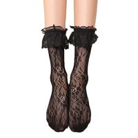Chaussettes d'été en maille dentelle à tube moyen personnalisées, respirantes, motif floral, longueur de l'équipage, vente en gros pour un usage quotidien, logo du corps, couleur blanche