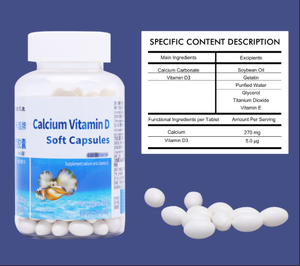 OEM Yetişkin Kalsiyum+Vitamin D3 Yumuşak Kapsül Takviyeleri Sağlıklı Kemikler 200 Kapsül/ Şişe - Product Image 2