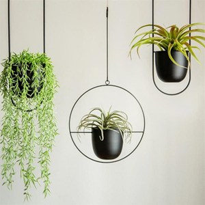 Jardinière suspendue en fer enduit de poudre noire intérieur extérieur résistant à la rouille jardinières de plafond décoratives conteneurs Pots utilisation de jardin - Product Image 5