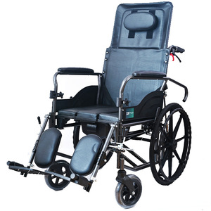 Fauteuil roulant manuel pliable léger Hubang HBG6-BFQ en alliage d'aluminium noir, entièrement inclinable, pour personnes âgées et handicapées - Product Image 1