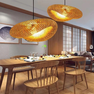 Bamboo Pendant <b>Light</b> Rattan Woven Hanging Lamp Vintage LED Chandelier Dining Living Kitchen <b>Boho</b> <b>Ceiling</b> OEM Supplier - Product Image 1