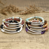 Mode Acier Inoxydable 18k PVD Or Argent Nature Pierre Grave Personnalisation Lave Bracelet
