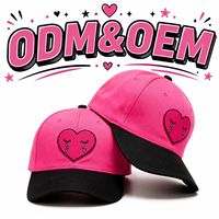 Casquette de baseball unisexe en coton à six panneaux, rose vif et noir contrasté, avec broderie personnalisée motif cœur pleurant, pour anniversaire, fête de rue et usage quotidien