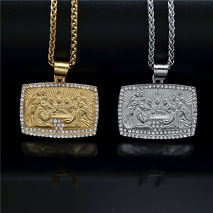 Collares con Colgante <span class=keywords><strong>de</strong></span> Joyería <span class=keywords><strong>de</strong></span> Acero Inoxidable, Resistentes al Agua y al Deslustre, con Diseño Religioso Cristiano <span class=keywords><strong>de</strong></span> <span class=keywords><strong>la</strong></span> Última Cena, Estilo Hip Hop, para Hombre - Product Image 2