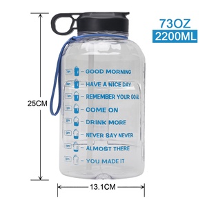 BPA Free Plastic 2.2L Half Gallon Gym Work Out bottiglia d'acqua motivazionale con Time Marker Straw Jug Fitness Bottle - Product Image 5