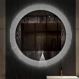 Espejo de tocador LED inteligente redondo personalizado con retroiluminación de tira ranurada, antivaho, regulable, táctil, de montaje en pared <span class=keywords><strong>para</strong></span> baño de hotel - Product Image 6