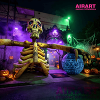 Statue de squelette gonflable de 6 m de large pour la décoration de jardin d'Halloween, ballon squelette d'Halloween pour accessoire de scène