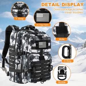 Spoir Tactical Backpack Tactical MOLLE Rucksackキャンプ用3日間旅行 (米国国旗パッチ付きブラックホワイトカモ) - Product Image 4