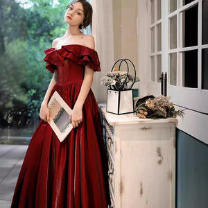 Off The Shoulder Burgundy Evening Dress Empire Waist Long A Line For Weddings Parties Performances - Product Image 2
