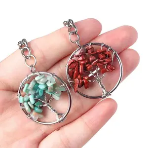 Cristaux de guérison accessoires de pierres précieuses natur coloré 7 chakra mixte cristal de quartz arbre de vie porte-clés pour cadeau
