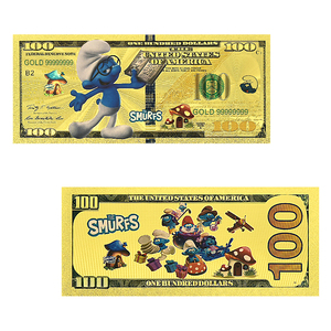 5 billets de banque en feuille d'or Model S_smurff 15x7,1 cm, double face, personnages de dessins animés bleus mignons, jouet cadeau, objets de collection manga - Product Image 4
