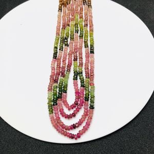 Cuentas de turmalina Natural Rondelle facetadas de 3mm o 4mm, turmalina Gemmy de sandía Rosa Verde Negro Natural, hebra de 12 pulgadas Weddi - Product Image 3