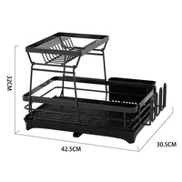 Égouttoir à vaisselle de cuisine noir double couche en métal, type colonne, démontable et non pliable, avec bac de drainage
